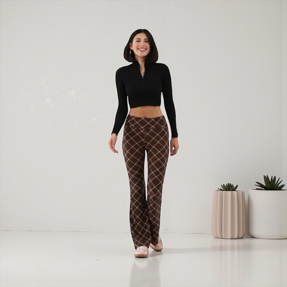 No Boundaries Brown Plaid Flare Pants
